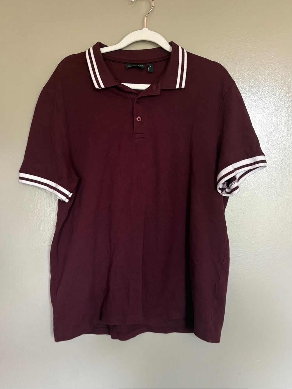 ASOS Men's Burgundy Polo with White Stripe Collar